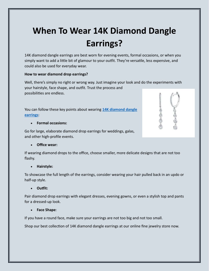 when to wear 14k diamond dangle earrings