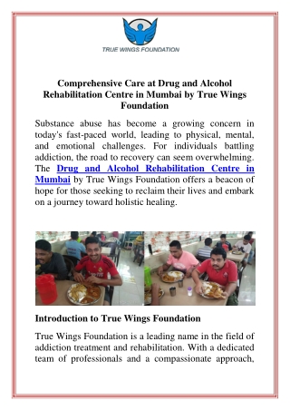 Comprehensive Care at Drug and Alcohol Rehabilitation Centre in Mumbai by True Wings Foundation
