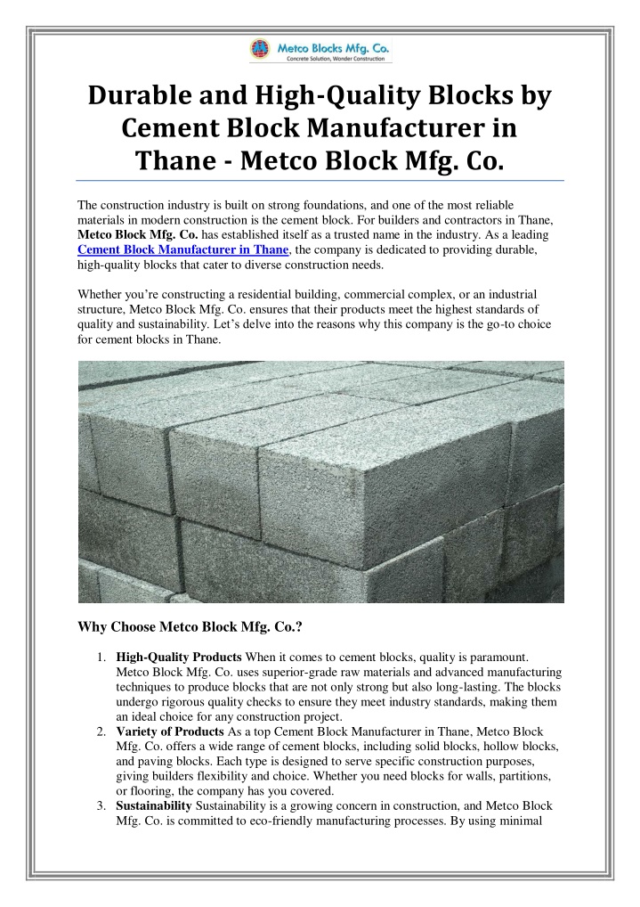 durable and high quality blocks by cement block