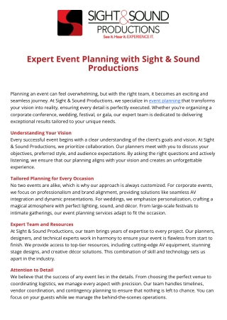 Expert Event Planning with Sight & Sound Productions