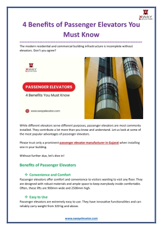 4 Benefits of Passenger Elevators You Must Know