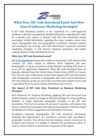 what does zip code download entail and how does