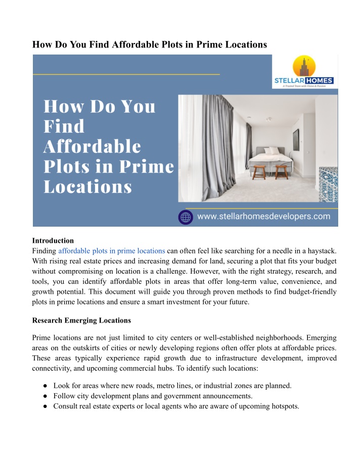 how do you find affordable plots in prime