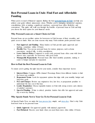 Best Personal Loans in Utah