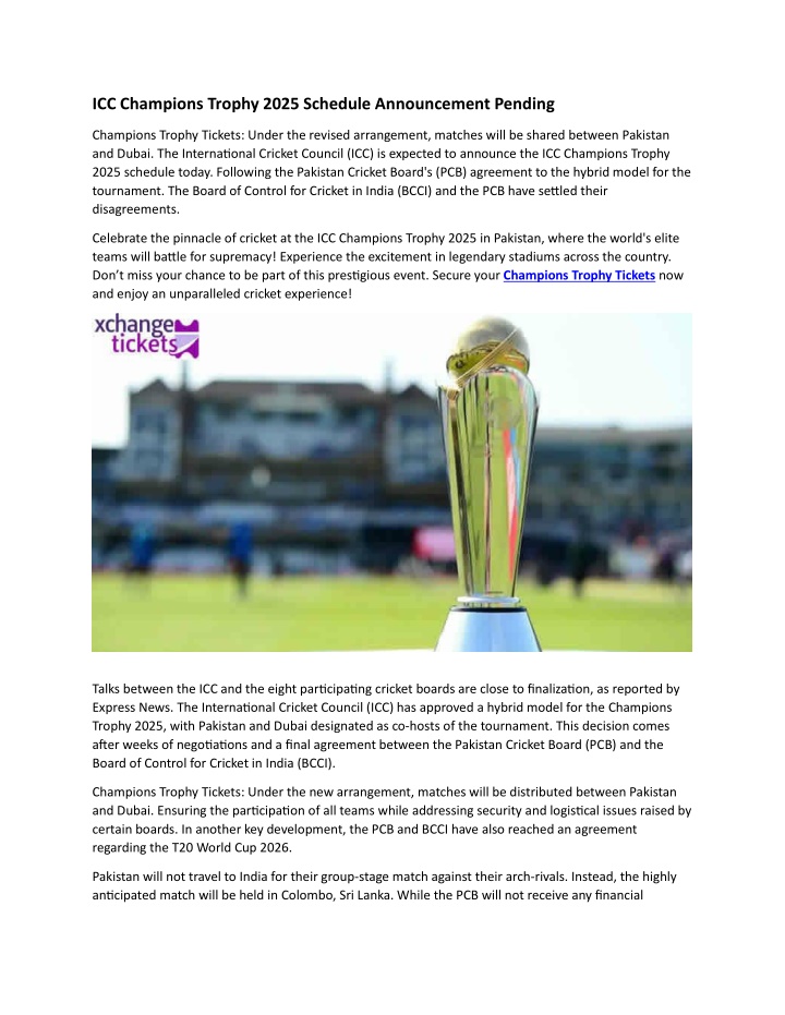 PPT ICC Champions Trophy 2025 Schedule Announcement Pending