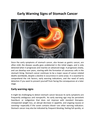 Early Warning Signs Of Stomach Cancer