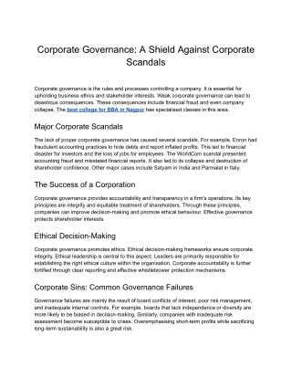 SCMS Nag- Corporate Governance_ A Shield Against Corporate Scandals