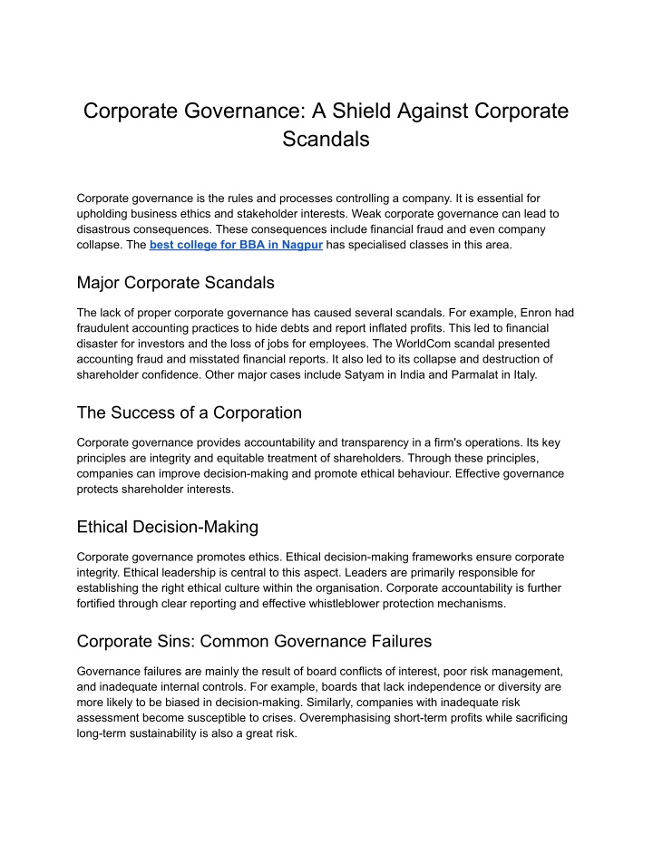 corporate governance a shield against corporate