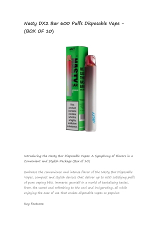 Nasty DX2 Bar 600 Puffs Disposable Vape