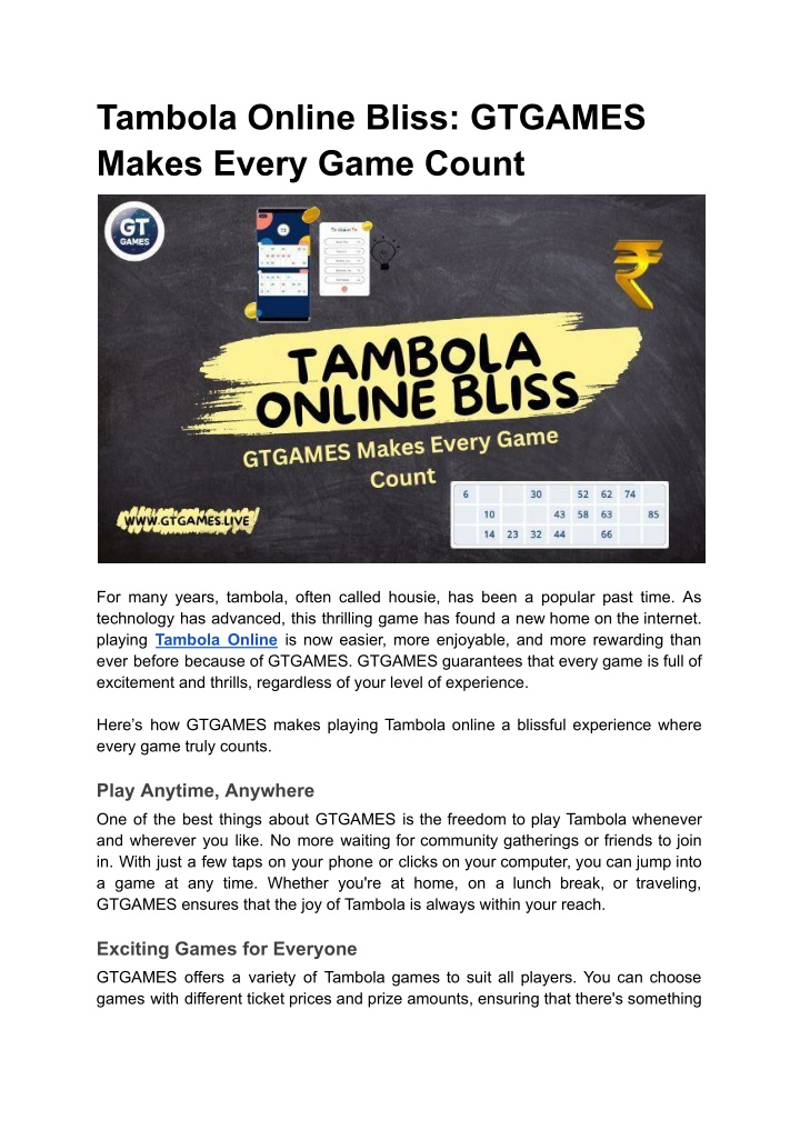 tambola online bliss gtgames makes every game