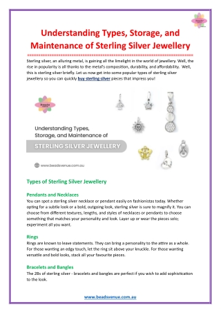 Understanding Types, Storage, and Maintenance of Sterling Silver Jewellery