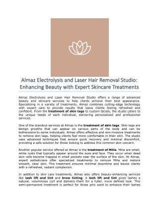 Almaz Electrolysis and Laser Hair Removal Studio- Enhancing Beauty with Expert Skincare Treatments