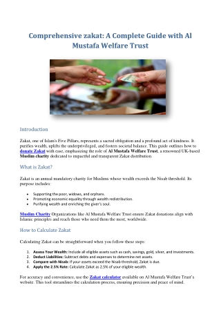 Comprehensive zakat A Complete Guide with Al Mustafa Welfare Trust