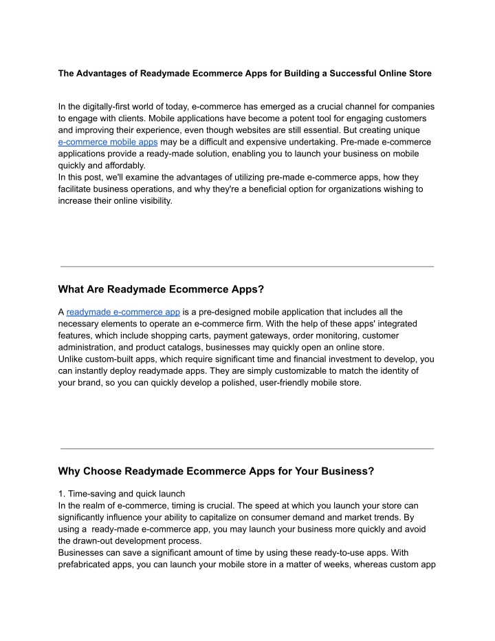 the advantages of readymade ecommerce apps