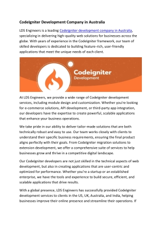 CodeIgniter Development Company in Australia