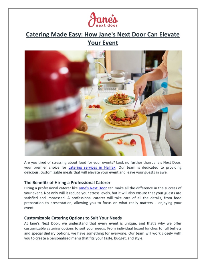 catering made easy how jane s next door