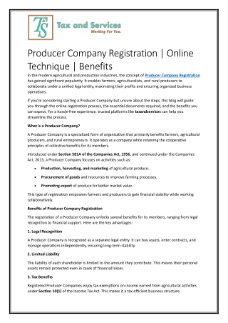Producer Company Registration | Online Technique | Benefits