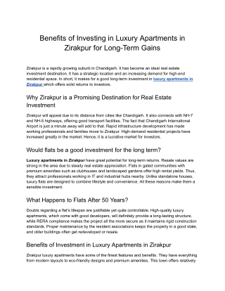 KS Group- Benefits of Investing in Luxury Apartments in Zirakpur for Long-Term Gains