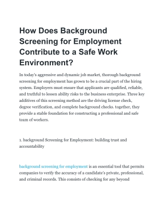 How Does Background Screening for Employment Contribute to a Safe Work Environment