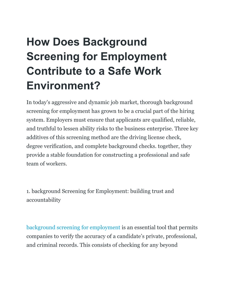 how does background screening for employment