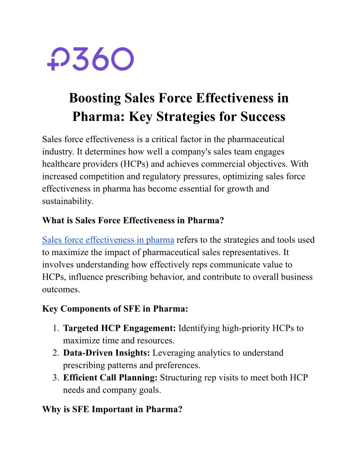 boosting sales force effectiveness in pharma