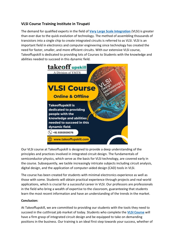 vlsi course training institute in tirupati