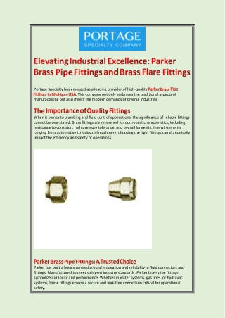 Elevating Industrial Excellence Parker Brass Pipe Fittings and Brass Flare Fittings