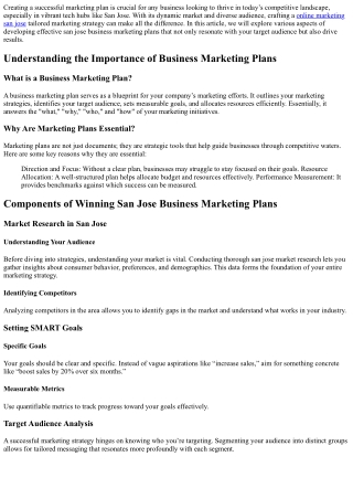 Creating Winning Business Marketing Plans in San Jose
