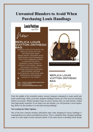 Unwanted Blunders to Avoid When Purchasing Louis Handbags