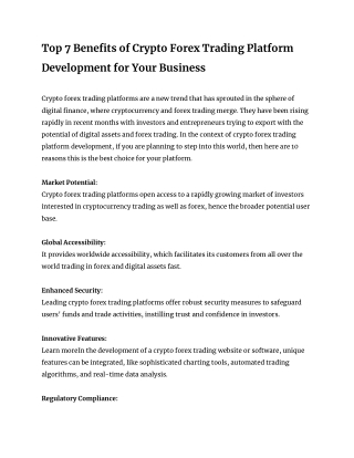 Top 7 Benefits of Crypto Forex Trading Platform Development for Your Business