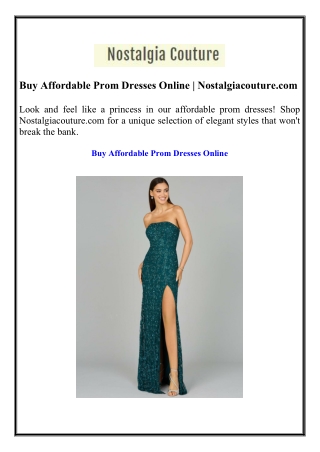 Buy Affordable Prom Dresses Online  Nostalgiacouture.com