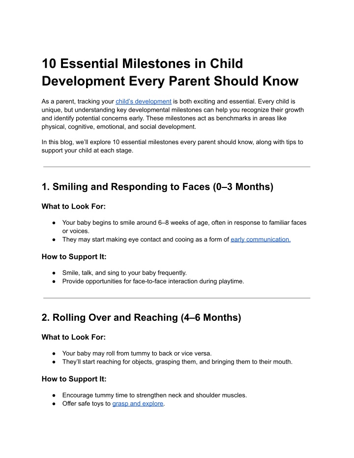 10 essential milestones in child development