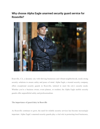 Why choose Alpha Eagle unarmed security guard service for Roseville