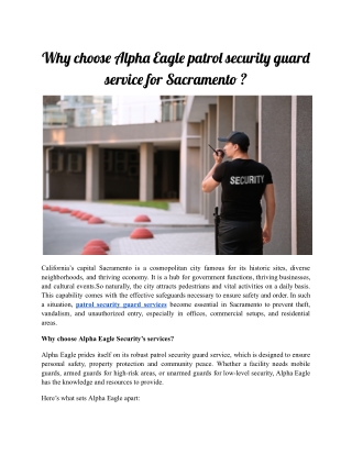 Why choose Alpha Eagle patrol security guard service for Sacramento