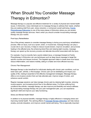 When Should You Consider Massage Therapy in Edmonton
