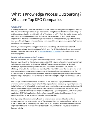 What is Knowledge Process Outsourcing, Top KPO Companies