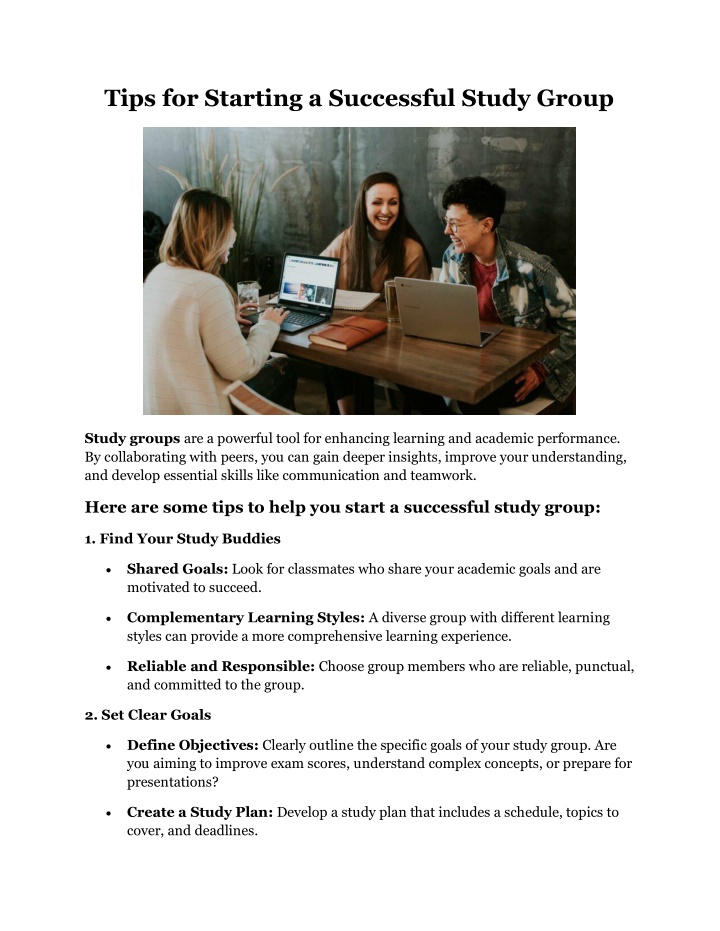 tips for starting a successful study group