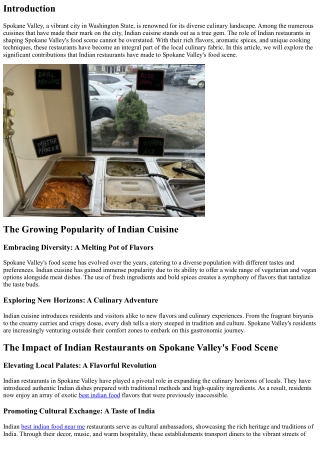 The Role of Indian Restaurants in Shaping Spokane Valley’s Food Scene