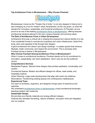 Top Architecture Firms in Bhubaneswar – Why Choose Floorkart