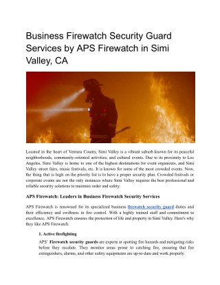 Business Firewatch Security Guard Services by APS Firewatch in Simi Valley, CA