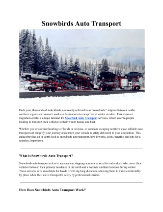 snowbirds auto transport