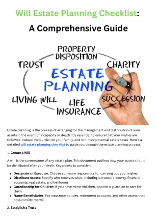 Will Estate Planning Checklist - A Comprehensive Guide