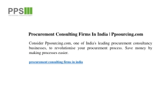 procurement consulting firms in india ppsourcing