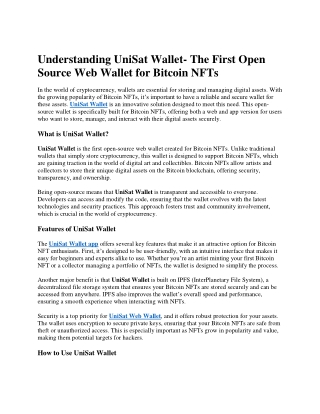 Understanding UniSat Wallet- The First Open Source Web Wallet for Bitcoin NFTs