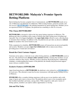 BETWORLD88 Malaysia and rsquos Premier Sports Betting Platform