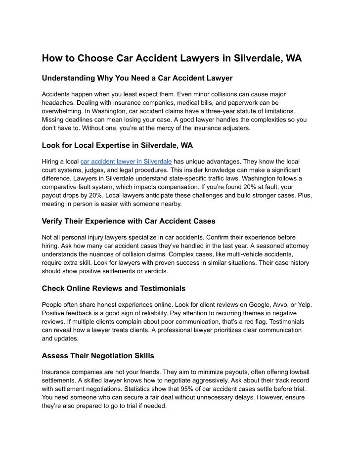 how to choose car accident lawyers in silverdale