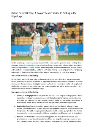 Online Cricket Betting ID