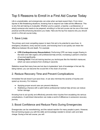 Top 5 Reasons to Enroll in a First Aid Course Today