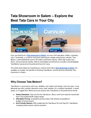 Tata Showroom in Salem – Explore the Best Tata Cars in Your City