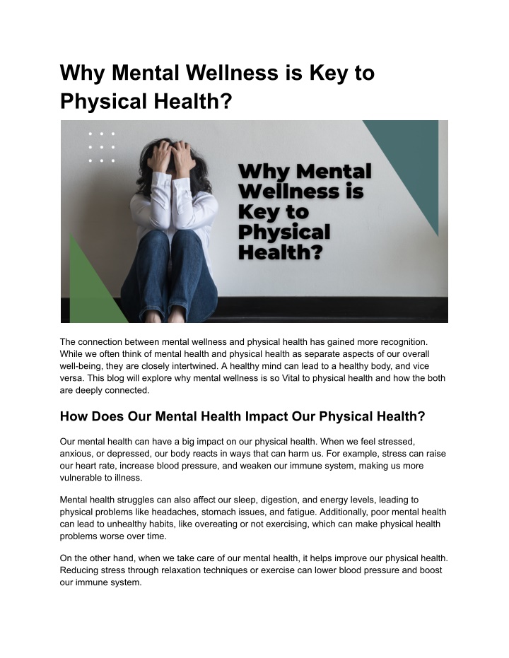 why mental wellness is key to physical health